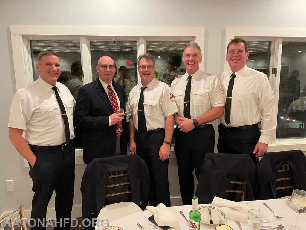 Firefighter Rich Tassone, Ex Chief and Commissioner Bennett Schuberg, Firefighter and Financial Secretary Gabe Palacio, Firefighter and Ex President Bill Hassett. Firefighter and Vice-President Marc Spieler. Photo by Erich Braun.