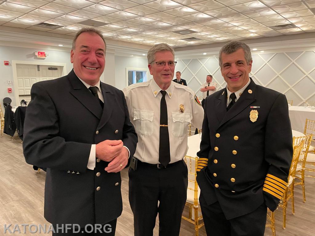 Firefighter Frank DeAlto, Captain Scott Whalen, and Ex Chief Dean Pappas. Photo by Erich Braun.